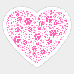 Pink Heart with Paw Prints Sticker